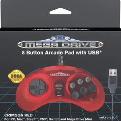 Retrobit - SEGA Mega Drive manette Crimson Red filaire 8 boutons - Connexion USB^retro-bit Fashion